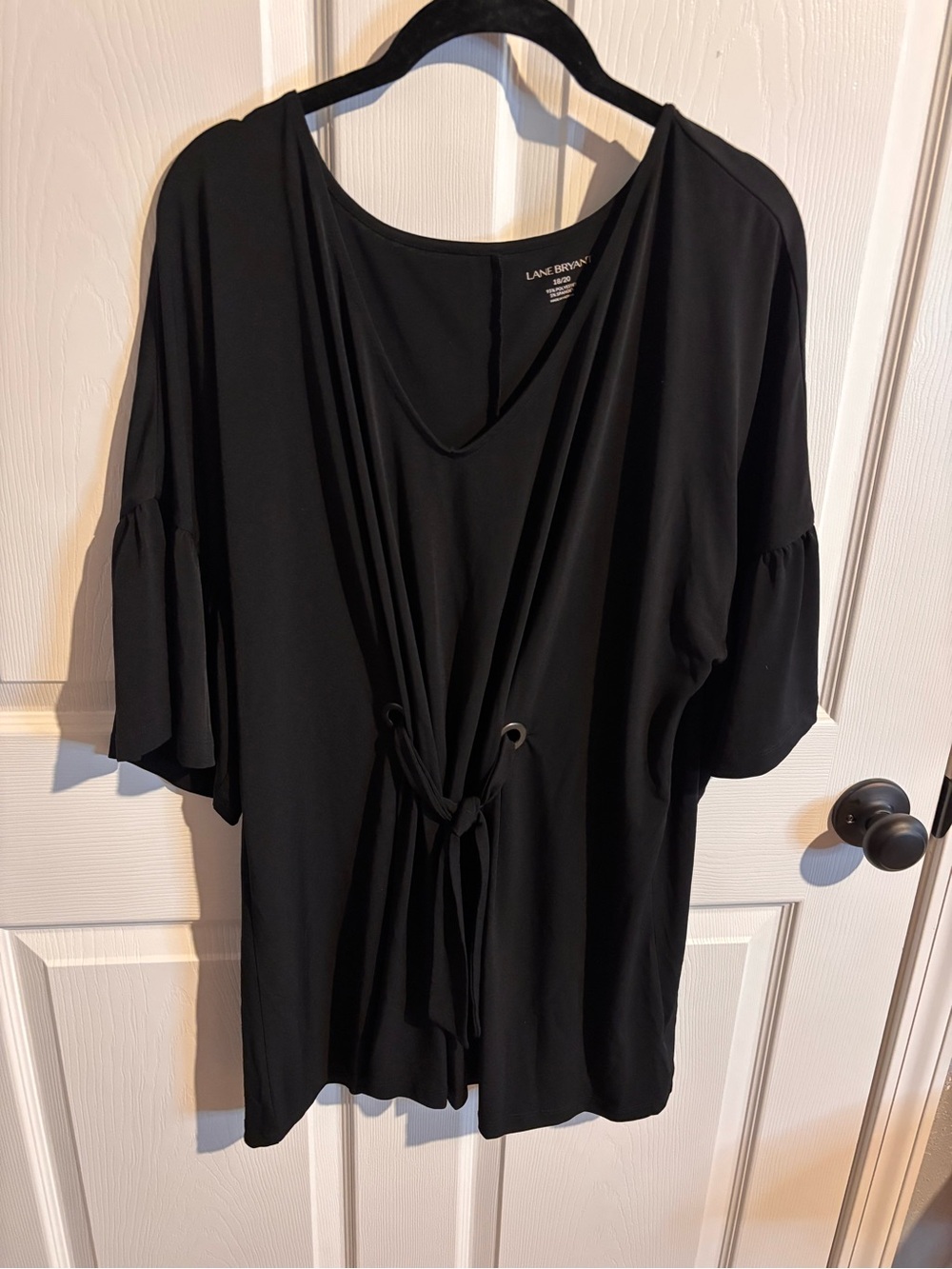 Lane Bryant Black V-Neck Tie-Front Tunic Top